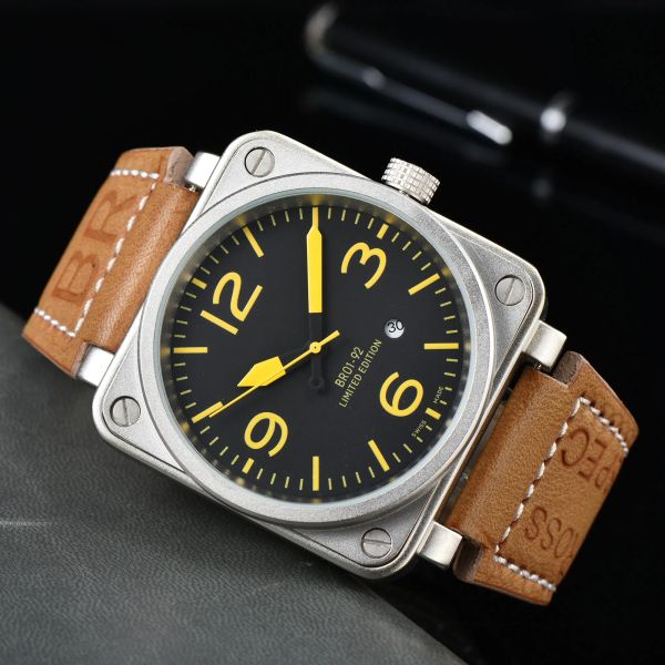 Top Luxury Brand Designer Watchs Mécaniques montres-bracelets Mensics Men's Mens Watch Bell Brown Leather Watch Black Ross Rubberes Watches Square Wristw 738