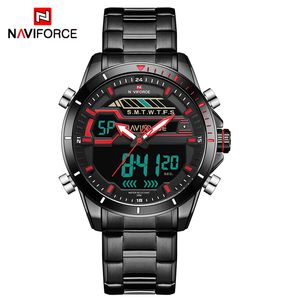 Top luxe merk Naviforce Men Sport Watches Heren Quartz Digitale LED Clock Men Full Steel Army Militaire waterdichte polshorloge