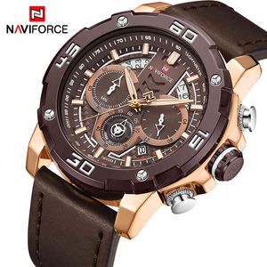 Top luxe merk navorce horloge mannen sport waterdichte quartz horloges heren lederen chronograaf datum mannelijke klok relogios masculino 210517
