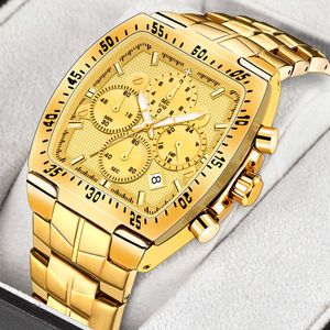 Top luxe merk Wwoor Business Simple Waterproof Glow Gold Quartz Time Watch Men's G230529