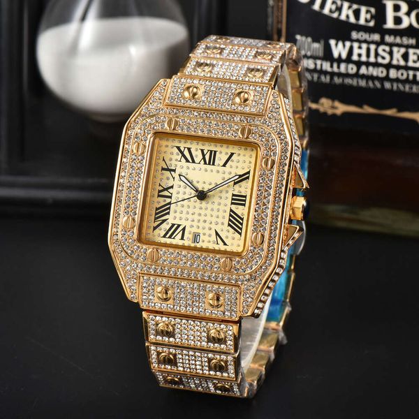 Top Luxury Classic Designer Watch Top Carti's Square Watch Full of Stars Steel Band avec Diamond Inclay Men's Roman Scale Plein of Stars Fashionable Quartz