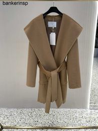 Top Luxury Coat Maxmaras 101801 Pure Wool Coat Winter Star Mi-longueur Rialto camel à capuche mi-longue vague d'eau manteau d'extérieur en velours chameau