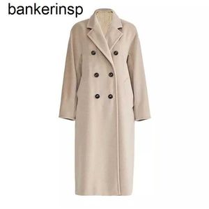 Top Luxury Coat Maxmaras 101801 Pure Wool Coat Manteau en tissu original avec polaire de laine double boutonnage style long Tang Jing et manteau camel classique pour femmeBF0S