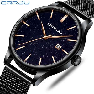 Top luxe CRRJU marque hommes montres hommes or pointeur en acier inoxydable montres tenue décontractée bleu étoilé Quartz montre-bracelet 210517
