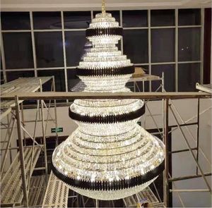 Top Luxe Crystal Trap Kroonluchter Verlichting Villa Lobby Hotel Groot Decoratie Opknoping Lampen Zwart Roestvrij staal Licht