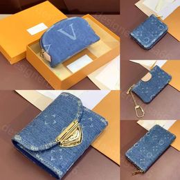 Top Luxury Designer Blue Denim Clamhell Wallet Series Victorine Portefeuille Classic Interior Carte Slot Ladies Poc Pocket Travel Wallet Card Holder Portefeuille 12cm