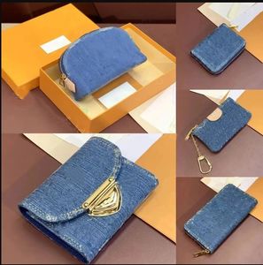 Top Luxury Designer Blue Denim Clamhell Wallet Series Victorine Portefeuille Classic Interior Carte Slot Ladies Poc Pocket Travel Wallet Carte Holder Portefeuille 12cm