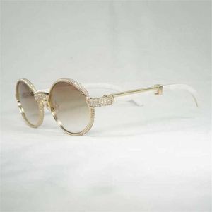 Top Luxe Designer Zonnebril 20% korting op Natuurlijke Horn Men Strass -bril voor Club Driving Shades Wood Round Gafas Oculos Goggles