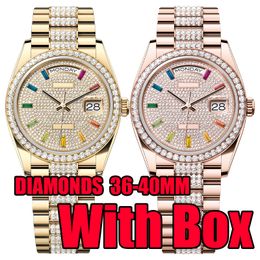 top luxe diamanten dag datum dames herenhorloge designer horloges hoge kwaliteit automatisch mechanisch uurwerk horloge met doos saffier roestvrij staal lichtgevend horloge
