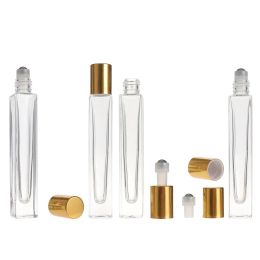 Top Luxe Lege Pen Vierkant Helder Glazen Rol op Fles met gouden dop RVS rollerball voor Etherische olie Parfum 10ml