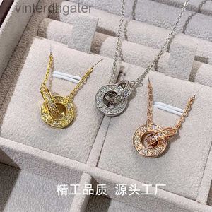 Top luxe fijne 1to1 originele designer ketting voor vrouwen v goud hoge editie Carter dubbele ring volle diamanten ketting met diamantronde cake