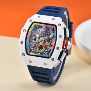 Top luxe Graffiti hommes montres en Fiber de carbone imprimé 6 broches course deuxième montres vin baril en forme de Couple montre