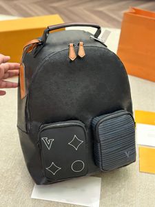 Top Luxury Handbag Designer Designer Cow Hide Cuir Black Flower Multicch Backpack Book Bag Sac Livre ordinateur portable Haut-de-N VOYAGE EN OUTDOOR 37CM