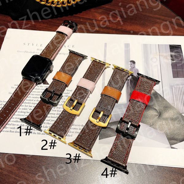 Bracelets de montre Guard 42mm bandes 38mm 40mm 44mm Pour bracelet Apple iwatch série 6 3 4 5 SE 7 Bracelet en cuir Bracelet Or Hommes Femmes Mode Marron Luxe Cadeau de Noël