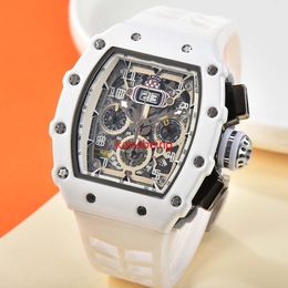 Topluxe luxe merk herenhorloge Fly Back Timing Wit keramisch multifunctioneel quartz uurwerk R11-03