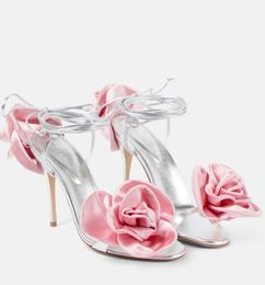 Top Luxe Magda Butrym Double Fleur Talon Femmes Sandales À Talons Hauts Chaussures Satin Enveloppant Auto-cravate Brides À La Cheville Talons Chaussure Fête Mariage Élégant Été Boîte De Promenade