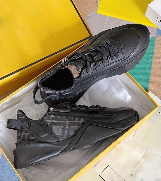 Top Luxury Men Flow Trainers Chaussures Low Top Sneakers Rubber Sole Fabric Man Patent Leather Zip Side Sports Men's Wholesale Footwear EU38-46