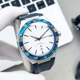 Top Luxury Men's Watch Cuarzo Omegwatches Constellation's Quinta generación Sea Horse Series Cinturón Acero Completamente automático Mariposa Globo azul
