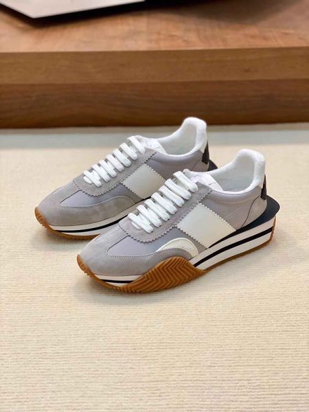 Top Luxury Popular James Sneaker Shoes Man Side Stripe Suede Nylon Skateboard Walking Walky Rubber Runner Sports Platform Sole Men Tom Ford Trainer Shoe 838