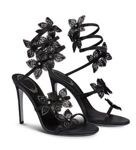 Top luxe renes floriane juweel sandalen schoenen caovilla pompen sexy kristallen bloem spiraalvormige enkel band hoge hakken feest trouwjurk EU35-43.Box