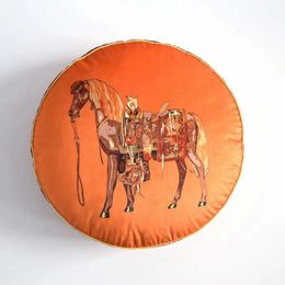 Cojín redondo de lujo superior Fundas de almohada Impreso Caballo Funda de almohada Sofá Decoración Funda de cojín Asiento de piso para el hogar Impresión digital Funda de almohada 2023070717