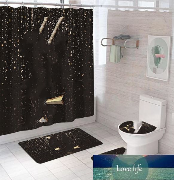 Rideau de douche de luxe quatre pièces, rideau imperméable pour salle de bain, tapis de sol antidérapant, tapis de toilette, fournitures de salle de bain