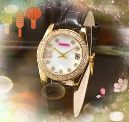 Top luxe petit cadran montres pour femmes Quartz chronographe mouvement horloge glacé Hip Hop bracelet en cuir véritable étoile abeille diamants bague boîtier en or rose montre cadeaux