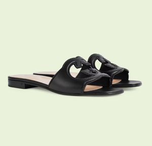 Top luxe été bien-aimé découpé métallisé sandales en cuir chaussures femmes emboîtement maison glisser appartements en cuir plage décontracté dames pantoufles