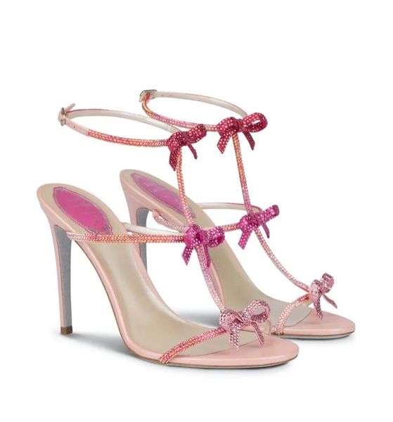 Top Luxury Summer René Caterina Sandales Chaussures pour femmes Crystal à laverie Gladiator Sandalias Perfect High Heels Bridal Wedding Bridals EU35-43