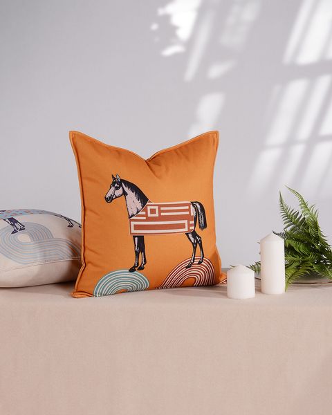 Funda de cojín de sofá para el hogar con caballo de estilo naranja francés de tela de terciopelo de lujo, funda de almohada sin núcleo, cojín para sala de estar y dormitorio de 45cm