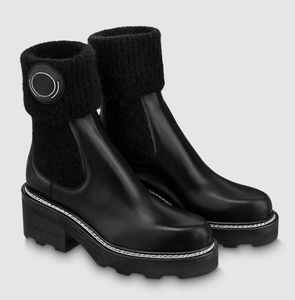 Top Luxury Winter Beaubourg Botines Negro Piel de becerro Comabt Boot Goma Lug Sole Lady Booty Famoso Martin Botines Fiesta Boda EU35-42