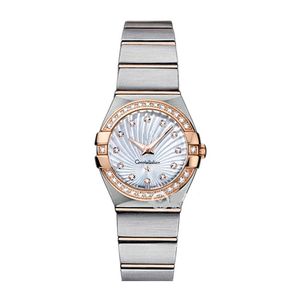 Los mejores relojes de vestir para mujer, relojes elegantes de acero inoxidable de 28mm, relojes de oro rosa, relojes de pulsera de cuarzo con diamantes de imitación para mujer a la moda de alta calidad