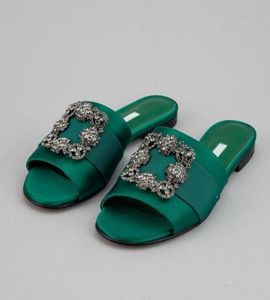 Top Luxury Women Martamod Sandalen schoenen Glippen op Satijnen Slide Flat Jewel Square Crystal Buckle Lady Slippers Comfort Walking EU35418287478