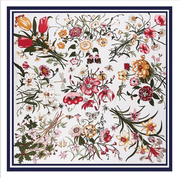 Foulard en soie pour femmes, haut de gamme, imprimé de fleurs et d'oiseaux de la Jungle, imitation sergé, grand carré, 130x130cm