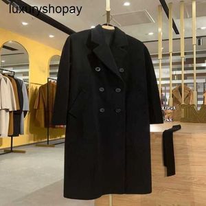 Top Maxmaras Cashmere Coat 101801 dames jassen Winer 2024 Winter M Classic Black Breasted for Men en High End Long