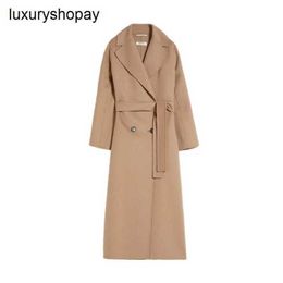 Top Maxmaras Cashmere Coat Womens Wraping Coats Camel First Cut Fleece Lace Up Up Double Breasted Backle Long Tax inclus les cheveux raides