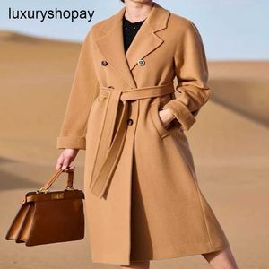 Top Maxmaras kasjmierjas Dameswikkeljassen High-end nieuwjaarsoorlogsgewaad Max Coat met kasjmier Middellange lengte Highend nieuw los dubbelzijdig Pure lange stijl