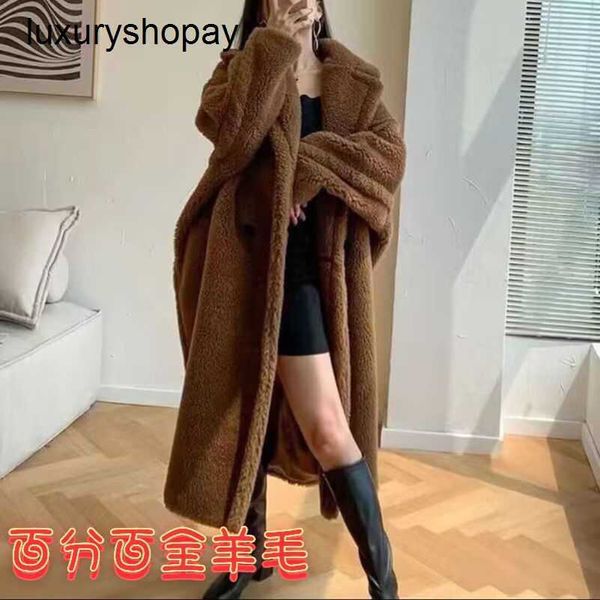 Top Maxmaras Manteau ours en peluche pour femme Manteaux en cachemire 100 % laine d'hiver Nouvelle particule de poils d'agneau Coupe de mouton Polaire Fourrure de longueur moyenne pour femme