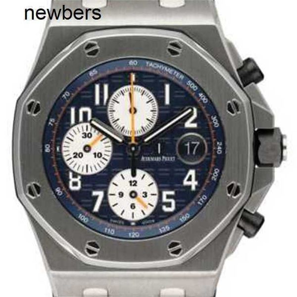 Los mejores hombres Aps Factory Audemar Pigue reloj movimiento suizo Epic Royal Oak Offshore 26470ST esfera azul reloj para hombre con papel