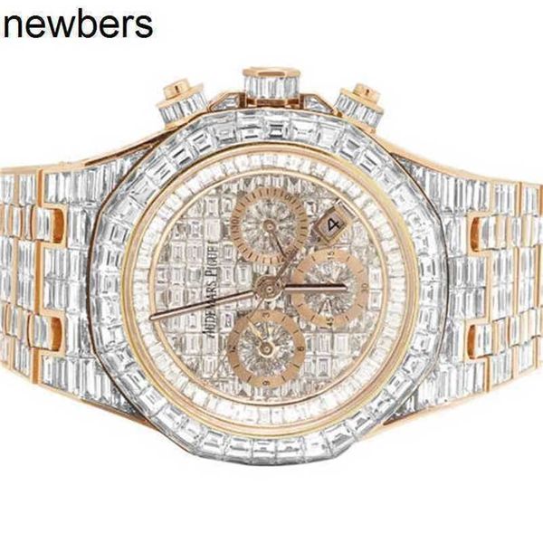 Top Men APS Factory Audemar Pigue Watch Swiss Movement Abbey Royal Oak 18K Rose Crono Rectangular Diamond Watch 78.75 Ct