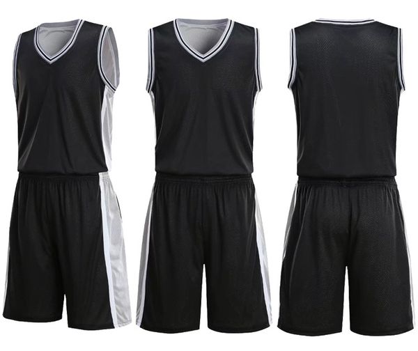 top hommes blanc équipe de basket-ball double face kits d'uniformes vêtements de sport survêtements, ensembles de basket-ball personnalisés avec des shorts