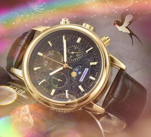 Top hommes entièrement fonctionnels habitants chronomètre montres japon mouvement à quartz chronographe en cuir bande en acier inoxydable cadran étoile de lune cadeaux de montre populaires de haute qualité