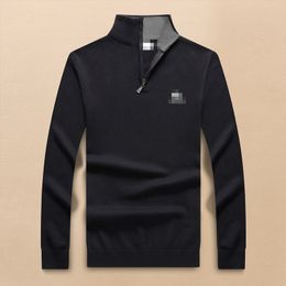 Top Men's Designer Brand Sweater, Solid Color Pullover, Half Rits, Letter Borduurwerk, Luxe Comfort, Pilling M-XXL