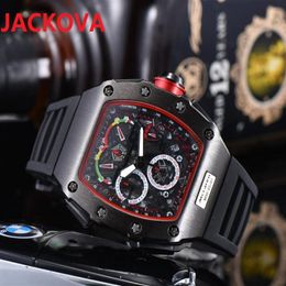 Top hommes squelette cadran designer chronomètre montre 43mm noir bleu rouge bracelet en caoutchouc hommes entièrement fonctionnel watches298J