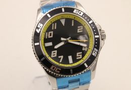 Top Men039s Watch Super Ocean A1736402 Movimiento automático de 42 mm Dial negro Anillo amarillo Bottom 316 Banda de reloj de acero inoxidable SPO5917423