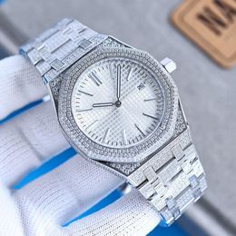 Top para hombre Relojes llenos de diamantes 41 mm Hombres Reloj con movimiento mecánico automático Conjunto de diamantes Acero Zafiro Cierre de mariposa Reloj de pulsera Regalo Montres de luxe