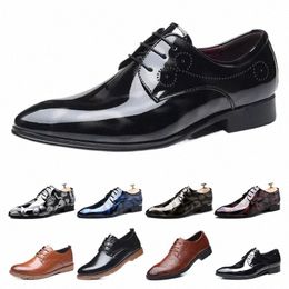 Top Mens Leather Dr Shoes British Printing Navy Bule Black Brow Oxfords Flat Office Party Wedding Round Toe Fi A49L#