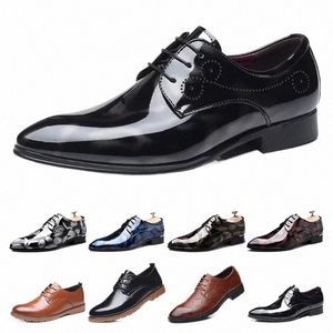 Top Mens Cuir Dr Chaussures Impression britannique Navy Bule Black Front Oxfords Flat Office Party Mariage Bout rond Fi a49l #
