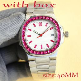 Reloj de lujo para hombre superior, reloj de marca de alta calidad, reloj de diseñador, reloj automático, reloj con anillo de diamantes de color, reloj de acero inoxidable, reloj de moda resistente al agua