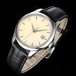 Top Mens Montre-Bracelet Gentleman Classique Vache Bande De Cuir 39mm Légèrement Convexe Bleu Treasure Montres-Bracelets Miroir Anti-Poussière Conception Montres Mécaniques